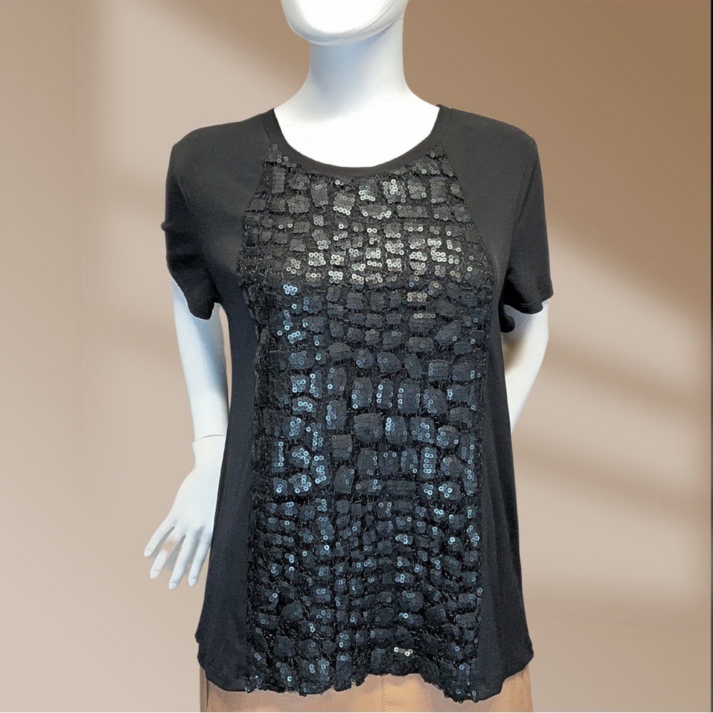 Calvin Klein Women's Size XL Black Sequin Embellished Top Gold Zipper Back